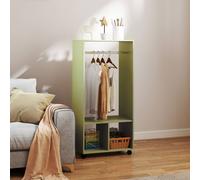 HOMCOM Open Wardrobe on Wheels, Bedroom Wardrobe with Clothes Hanging Rail, 2 Storage Shelves, Mobile Garment Rack for Cloakroom, Hallway, Green