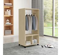 HOMCOM Open Wardrobe Clothes Rail Bedroom Clothes Storage Rod Shelves Natural