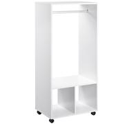 HOMCOM Open Wardrobe on Wheels, Bedroom Wardrobe with Clothes Hanging Rail, 2 Storage Shelves, Mobile Garment Rack for Cloakroom, Hallway, White