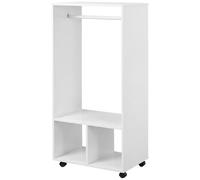 HOMCOM Open Wardrobe on Wheels, Bedroom Wardrobe with Clothes Hanging Rail, 2 Storage Shelves, Mobile Garment Rack for Cloakroom, Hallway, White