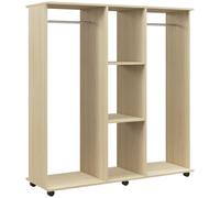 HOMCOM Open Wardrobe Double Mobile Storage Shelves Organizer W/6 Wheels-Natural