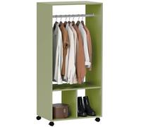 HOMCOM Open Wardrobe for Bedroom, Small Wardrobe on Wheels with Clothes Rail, Storage Shelves, Mobile Garment Rack for Clothes Storage, Cloakroom, Hallway, Green