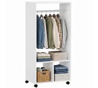 HOMCOM Open Wardrobe on Wheels, Bedroom Wardrobe with Clothes Hanging Rail, 2 Storage Shelves, Mobile Garment Rack for Cloakroom, Hallway, White