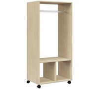 HOMCOM Open Wardrobe on Wheels, Bedroom Wardrobe with Clothes Hanging Rail, 2 Storage Shelves, Mobile Garment Rack for Cloakroom, Hallway, Natural