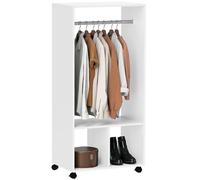 HOMCOM Open Wardrobe on Wheels, Bedroom Wardrobe with Clothes Hanging Rail, 2 Storage Shelves, Mobile Garment Rack for Cloakroom, Hallway, White