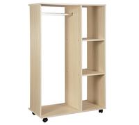 HOMCOM Open Wardrobe on Wheels, Bedroom Wardrobe with Clothes Hanging Rail, 3 Storage Shelves, Mobile Garment Rack for Cloakroom, Hallway, Maple Wood-Effect