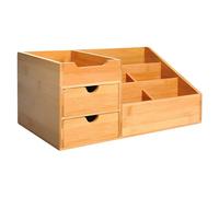 Homcom Organiser Holder Multi-Function Storage Caddy Drawers Home Office Stationary Supplies 7 Storage Compartments And 2 Drawers Natural Wood