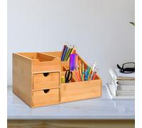 HomCom Desktop Organiser – Bamboo Multi-Function Caddy, 7 Compartments & 2 Drawers – Light Brown
