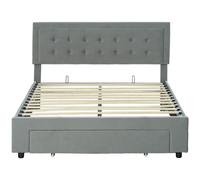 Homcom Double Bed Frame With Storage And Adjustable Velvet Headboard, Grey