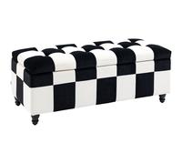 HOMCOM Ottoman Storage Box Storage Rubberwood Frame Long Ottoman Storge Velvet Storage Ottoman 114 x 47 x 47cm, White and Black Aosom UK
