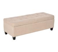 HOMCOM Linen Ottoman Storage Bench, Padded Footrest with Tufted Design, Hinged Lid, Wooden Frame, 125L x 49W x 41.5H cm, Beige Aosom UK