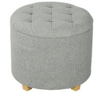 Homcom Ottoman Storage Round Tufted Teddy Grey/Natural