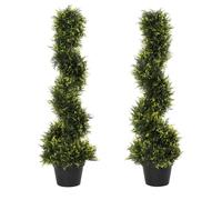 HOMCOM Outsunny Set Of 2 90cm Artificial Spiral Topiary Trees With Pot Fake Indoor Outdoor Use | TJ Hughes
