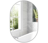 HOMCOM Oval Bathroom Mirror, Modern Wall-mounted Vanity Mirror with Wide Aluminium Frame, Tempered Glass for Living Room, Entryways, Horizontal or Vertical Hanging, 60 x 90cm, Silver