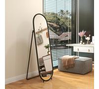 Homcom Oval Full Length Mirror With Metal Frame Hanging Or Leaning Black Black One Size