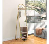 HOMCOM Oval Full Length Mirror with Metal Frame Hanging or Leaning Gold Tone