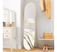 HOMCOM Oval Full Length Mirror With Metal Frame Hanging Or Leaning Gold Tone, Gold