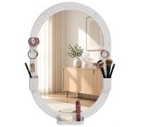 HOMCOM Oval Wall Mirror, 60 x 90 cm, Pegboard Frame, Wall-Mounted, White | Decorative Hanging Mirror, Horizontal or Vertical Mounting, for Living Room, Bedroom, Bathroom