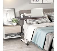 HOMCOM Portable Overbed/Chair Table Sofa Side Notebook Laptop Desk PC Stand Height Adjustable w/ Lockable 4 Castors & Wooden Top - Brown Aosom UK