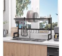 HOMCOM Over The Sink Dish Drainer Rack, 2-Tier Dish Rack for Kitchen, Black