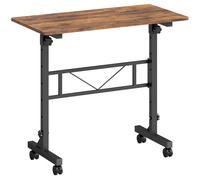 HOMCOM Overbed Table Adjustable Height Sofa Side Table with Wheels 80 x 40 cm Rustic Brown Black