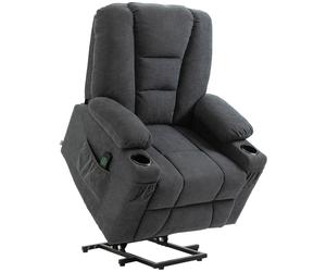 HOMCOM Oversized Riser and Recliner Chairs for the Elderly, Fabric Upholstered Lift for Living Room with Remote Control Side Pockets Cup Holder Grey
