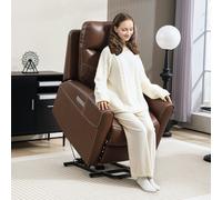 HOMCOM Overstuffed Riser and Reclining Chair with USB Ports, Remote - Brown - PU Leather - 76W x 92D x 107H cm