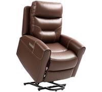HOMCOM Power Lift Recliner Chair for Elderly, Overstuffed Faux Leather Riser and Reclining Chair with USB A+C Ports, Remote Control, Recliner Armchair for Living Room, Brown