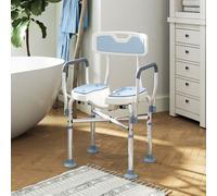 HOMCOM Padded Bath Chair with Slotted Seat & Adjustable Height, Light Blue HOMCOM Light Blue