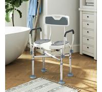 HOMCOM Padded Bath Chair w/ Slotted Seat and Adjustable Height, Grey, Grey