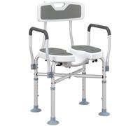 HOMCOM Shower Chair with Hygiene Cut-Out Seat and Reinforced Crossbars, Height Adjustable Padded Bath Chair with Non-slip Feet for Elderly Seniors Disabled Handicap, Tool-Free Assembly, Grey