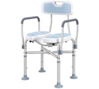 Homcom Padded Bath Chair With Slotted Seat And Adjustable Height, Light Blue Light Blue