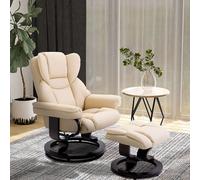 HOMCOM PU Leather Manual Reclining Armchair Footstool - Cream - PU Leather