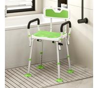 HOMCOM EVA Padded Shower Chair for the Elderly and Disabled, Height Adjustable Shower Stool with Back and Arms, 4 Suction Foot Pads, Green