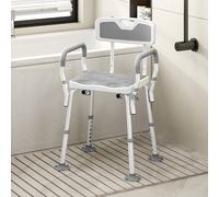 HOMCOM Padded Shower Stool with Arms and Back - 4 Suction Foot Pads - Grey | TJ Hughes
