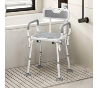 Homcom Padded Shower Stool With Arms And Back, 4 Suction Foot Pads, Grey In Light Grey Light Grey