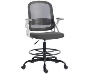 HOMCOM Painting Chair, Mesh Computer Desk Chair with Flip-up Armrests, Grey