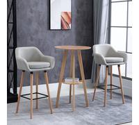 Homcom Pcs Modern Upholstered Fabric Bucket Seat Bar Stools W/ Solid Wood Legs In Beige