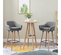 HomCom Bar Stools Set of 2, Upholstered Fabric Bucket Seats, Solid Wood Legs, Grey