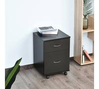 Homcom Pedestal Office Mobile File Cabinet 2 Drawer Wooden Storage Box W/ Wheels In Black Black One Size