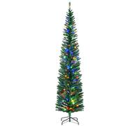 HOMCOM Pencil Artificial Christmas Tree with Colourful LED Lights in Green | Size: 7ft HOMCOM Green 7ft