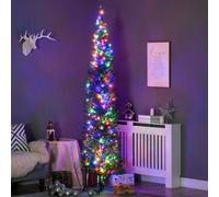 HOMCOM Pencil Artificial Christmas Tree with Colourful LED Lights in Green | Size: 7ft HOMCOM Green 7ft