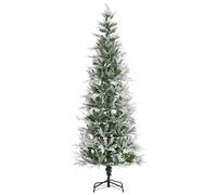 HOMCOM Pencil Snow Flocked Artificial Christmas Tree with Realistic Cypress Branches, Auto Open, Green Aosom UK