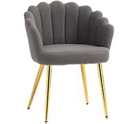HOMCOM Petal-Back Accent Chair, Boucle Tub Chair with Metal Legs and Adjustable Feet, Modern Vanity Armchair for Living Room, Bedroom, Balcony, Office, Grey
