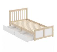 HOMCOM Pine Storage Bed, 3ft Single Solid Wooden Bed Frame with Drawers, Headboard, Wood Slat Support, Natural Wood Finish