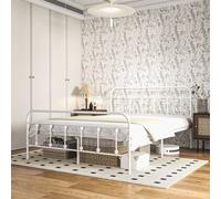 Homcom 4Ft Metal Double Bed Frame W/ Storage White, White