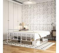 Homcom 4Ft Metal Double Bed Frame W/ Storage White, White
