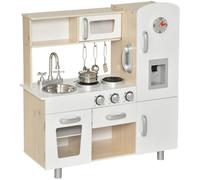 HOMCOM Play Kitchen, Kids Kitchen Playset Toy with Microwave, Ice Maker, Cooking Stoves, Sink, for Boys Girls Ages 3+ Years, White