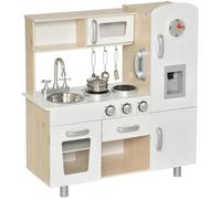HOMCOM Play Kitchen Kids Kitchen Playset with Microwave Ages 3+ Years White | Toy, Ice Maker, Cooking Stoves, Sink, for Boys Girls