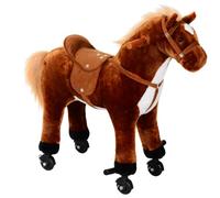 HOMCOM Kids Walking Ride on Horse Toy Plush Walk Pony with Wheels Sound in Brown HOMCOM Brown